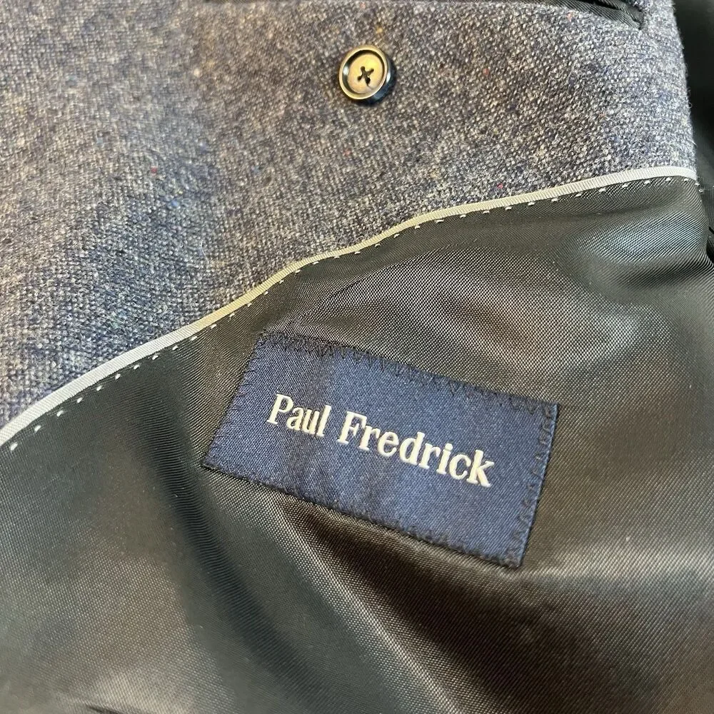 Paul Fredrick Wool Blazer Blue Confetti Tweed Men’s 48L